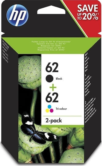 HP 62 Γνήσιο Πακέτο 2 Μελανιών Εκτυπωτή InkJet Πολλαπλό (Color) / Μαύρο (N9J71AE) - Image 1