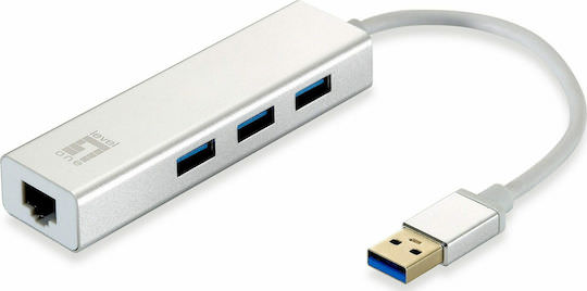 Level One USB 3.0 Hub 3 Θυρών με σύνδεση USB-A / Ethernet Ασημί - Image 1