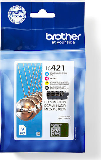 Brother LC421 Γνήσιο Πακέτο 4 Μελανιών Εκτυπωτή InkJet Κίτρινο / Κυανό / Ματζέντα / Μαύρο (LC-421VAL) - Image 1