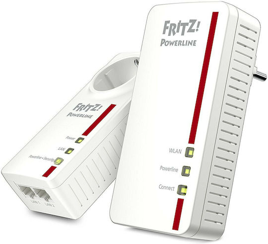 AVM Fritz!Powerline 1260E Powerline Διπλού Kit για Ασύρματη Σύνδεση Wi‑Fi 5 με Passthrough Πρίζα και 2 Θύρες Gigabit Ethernet - Image 1