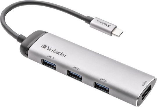 Verbatim V7 USB 3.0 Hub 4 Θυρών με σύνδεση USB-C Ασημί - Image 1