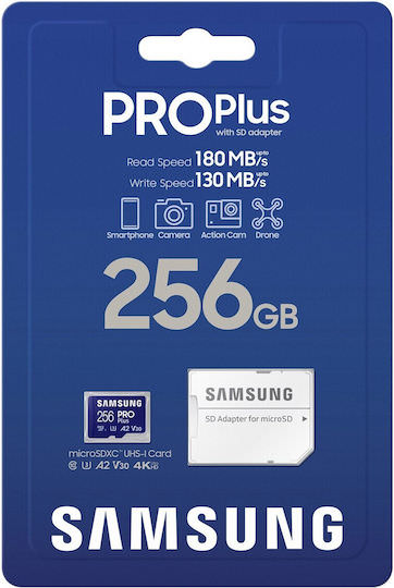 Samsung Pro Plus (2023) microSDXC 256GB U3 V30 A2 UHS-I με αντάπτορα - Image 1