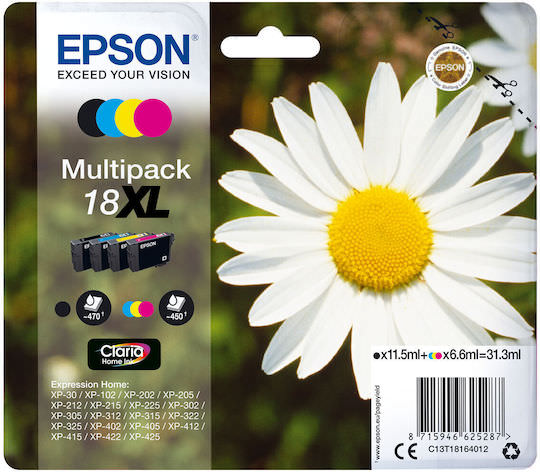 Epson 18XL Γνήσιο Πακέτο 4 Μελανιών Εκτυπωτή InkJet Πολλαπλό (Color) (C13T18164022) - Image 1