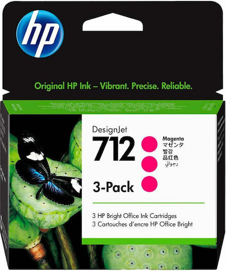HP 712 Γνήσιο Πακέτο 3 Μελανιών Εκτυπωτή InkJet Ματζέντα (3ED78A) - Image 1