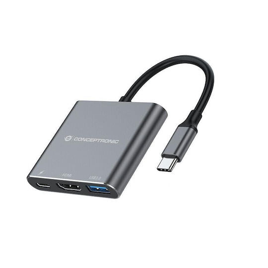 Conceptronic USB-C Docking Station με HDMI 4K PD Γκρι (DONN18G) - Image 1