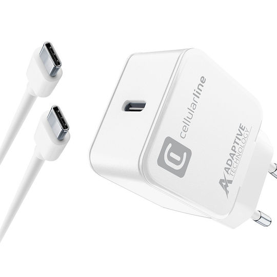 Cellular Line Φορτιστής με Θύρα USB-C και Καλώδιο USB-C - USB-C 15W Λευκός (ACHSMKITC2C15WW) - Image 1