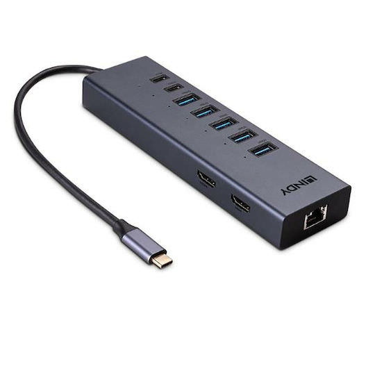 Lindy Dst-mini Duo USB-C / USB-A Docking Station με 4K PD Ethernet και σύνδεση 2 Οθονών Γκρι - Image 1