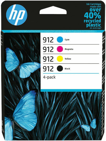 HP 912 Γνήσιο Πακέτο 4 Μελανιών Εκτυπωτή InkJet Κίτρινο / Κυανό / Ματζέντα / Μαύρο (6ZC74AE) - Image 1