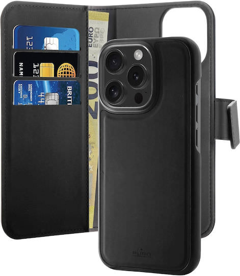 Puro Wallet Detachable Magsafe 2in1 Pu Leather Case Flap Wallet Iphone 16 Pro Black 8018417485114 - Image 1