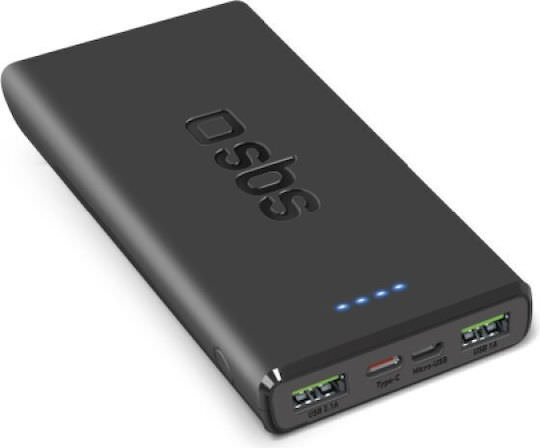 SBS Power Bank 10000mAh 20W με 2 Θύρες USB-A και Θύρα USB-C Power Delivery Μαύρο - Image 1