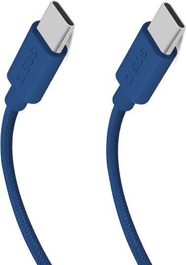 SBS Braided USB 2.0 Cable USB-C male - USB-C 60W Μπλε 1.5m - Image 1