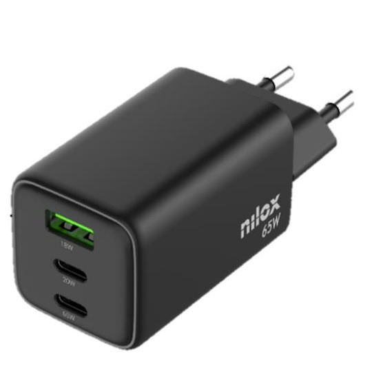 Nilox Φορτιστής Χωρίς Καλώδιο με Θύρα USB-A και 2 Θύρες USB-C 65W Μαύρος (NXGANUSBC65) - Image 1