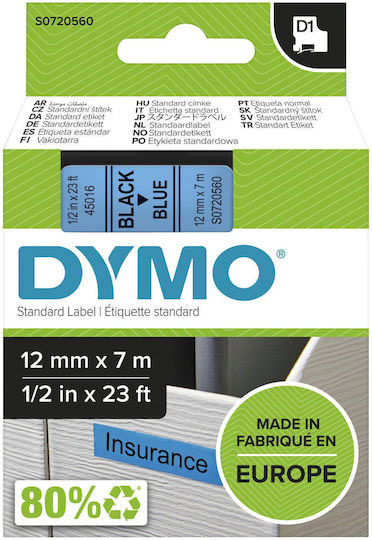 Dymo D1 45016 Ταινία Ετικετογράφου 7m x 12mm σε Μαύρο Χρώμα - Image 1