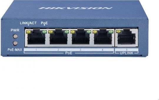 Hikvision DS-3E0505P-E Unmanaged L2 PoE+ Switch με 4 Θύρες Gigabit (1Gbps) Ethernet - Image 1