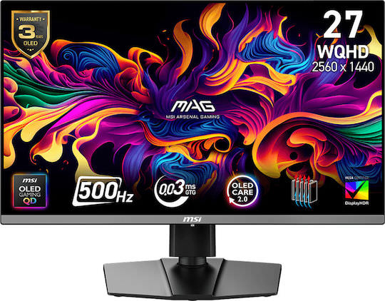 MSI 272QP QD-OLED X50 QD-OLED HDR Gaming Monitor 26.5" QHD 2560x1440 500Hz με Χρόνο Απόκρισης 0.03ms GTG - Image 1