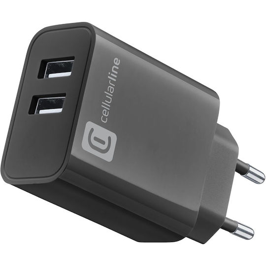 Cellular Line Φορτιστής Χωρίς Καλώδιο με 2 Θύρες USB-A 24W Μαύρος (Multipower) - Image 1