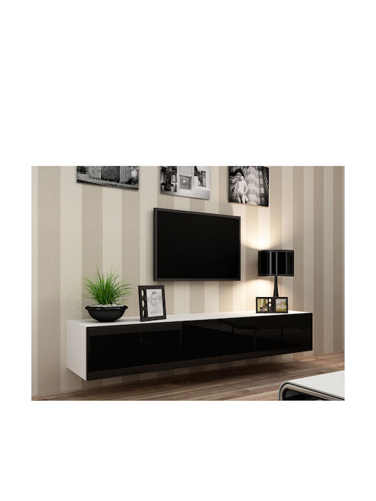 fixedratio_20220509152047_xylino_epiplo_tileorasis_vigo_white_black_gloss_m180xp30xy40cm.jpeg Cama TV Stand VIGO '180' 30/180/40 white/black gloss - Image 1