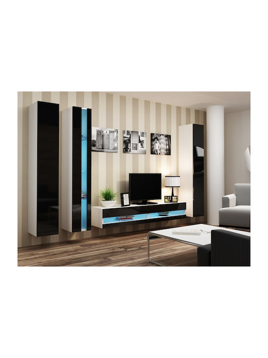 fixedratio_20260424150647_vigo_kremasti_vitrina_saloniou_apo_moriosanida_me_tzami_fotismo_white_black_gloss_40x30x180cm.jpeg Vigo Wall Living Room Display Cabinet made of Particleboard with Glass & Lighting White / Black Gloss 40x30x180cm - Image 1