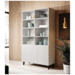 Pafos Floor-standing Living Room Display Cabinet made of Particleboard with Glass White 100x40x176cm