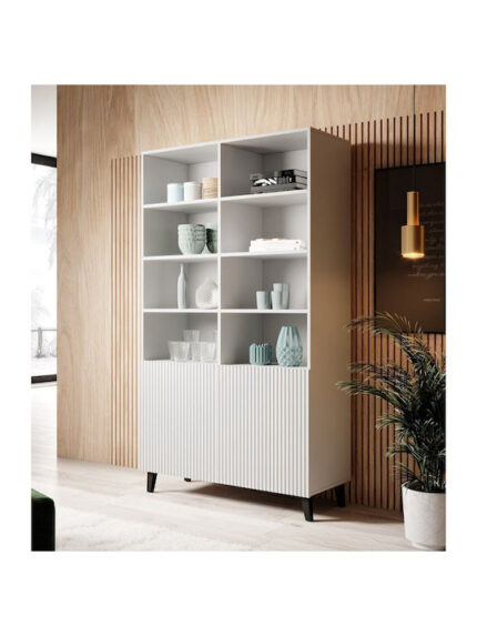 Pafos Floor-standing Living Room Display Cabinet made of Particleboard with Glass White 100x40x176cm