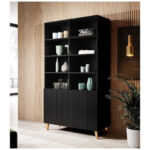 Pafos Floor-standing Living Room Display Cabinet made of Particleboard with Glass Black 40x40x176cm