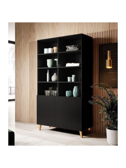 Pafos Floor-standing Living Room Display Cabinet made of Particleboard with Glass Black 40x40x176cm