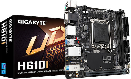 xlarge_20240404143102_gigabyte_h610i_motherboard_mini_itx_me_intel_1700_socket.jpeg GIGABYTE H610I Motherboard - Supports Intel Core 14th CPUs 4+1+1 Hybrid Digital VRM up to 5600MHz DDR5 1xPCIe 3.0 M.2 GbE LAN USB 3.2 Gen 1 - Image 1