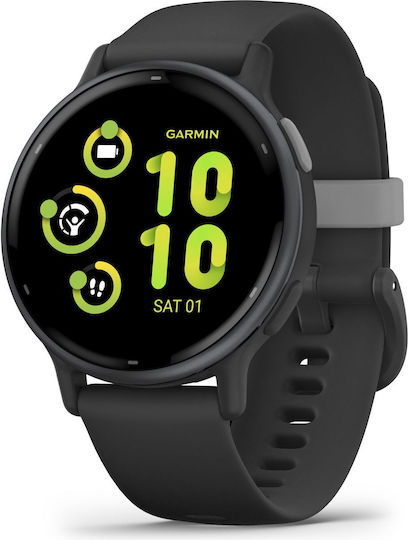 xlarge_20250102113949_garmin_vivoactive_5_aluminium_42mm_adiavrocho_smartwatch_me_palmografo_slate_bezel_with_black_silicone_band.jpeg Garmin Vivoactive 5 3.05 cm (1.2 ) AMOLED 42 mm Digital 390 x 390 pixels Touchscreen Black Wi-Fi GPS (satellite) - Image 1