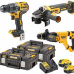 DEWALT Battery Tool Set Angle Grinder Impact Drill Driver & Hammer Brushless 18V with 2 Batteries 5Ah and Case with Charger