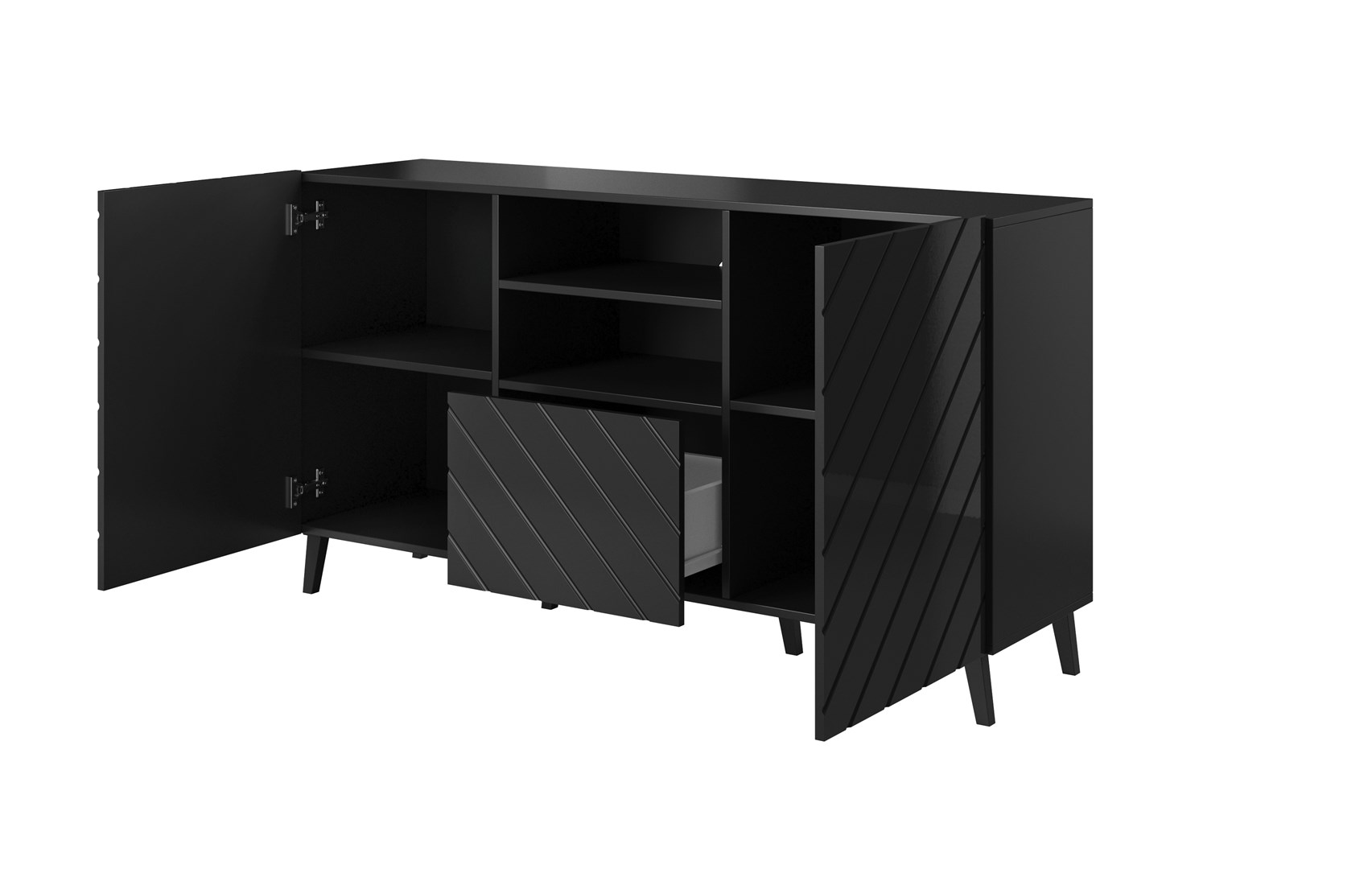 ABETO chest of drawers 150x42x82 gloss black/black - Image 1