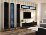 Vigo 180 Floor-standing Living Room Display Cabinet made of Particleboard with Glass & Lighting White / Black Gloss 40x30x180cm - Image 6