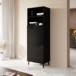 Abeto Floor-standing Living Room Display Cabinet made of Particleboard with Glass Black 60x40x176cm - Image 3