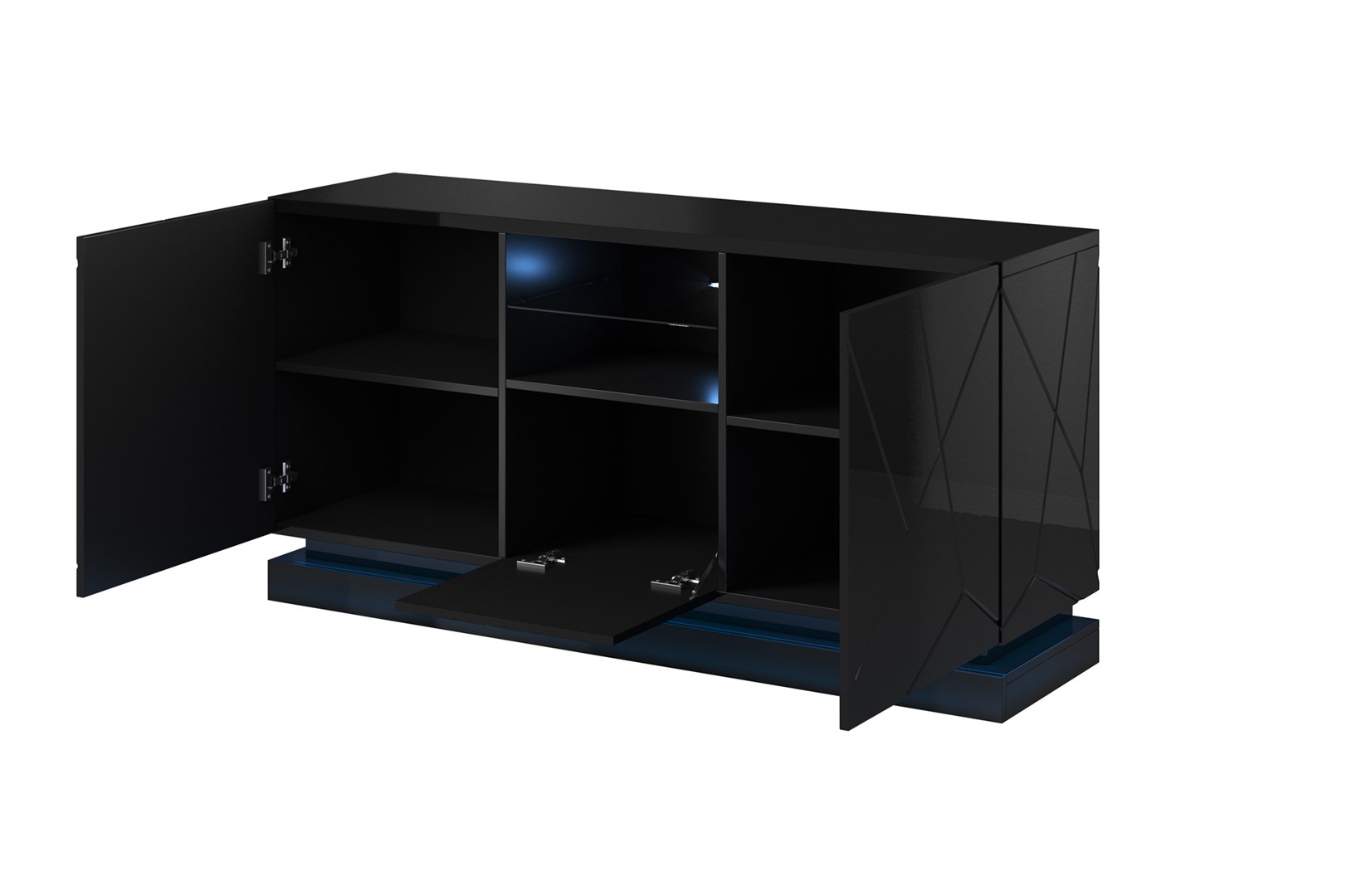 Chest of drawers QIU 2D1K 150x41.5x75 black gloss/black gloss - Image 1