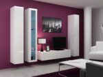 Vigo 180 Floor-standing Living Room Display Cabinet made of Particleboard with Glass & Lighting White / White Gloss 30x40x180cm - Image 5