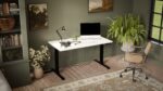 Gaming Office Wooden Black/white with Metal Legs & Adjustable Height 150x80x72cm - Image 2