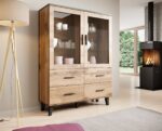 Floor-standing Living Room Display Cabinet made of Solid Wood with Glass Black 51x17x147cm - Image 4