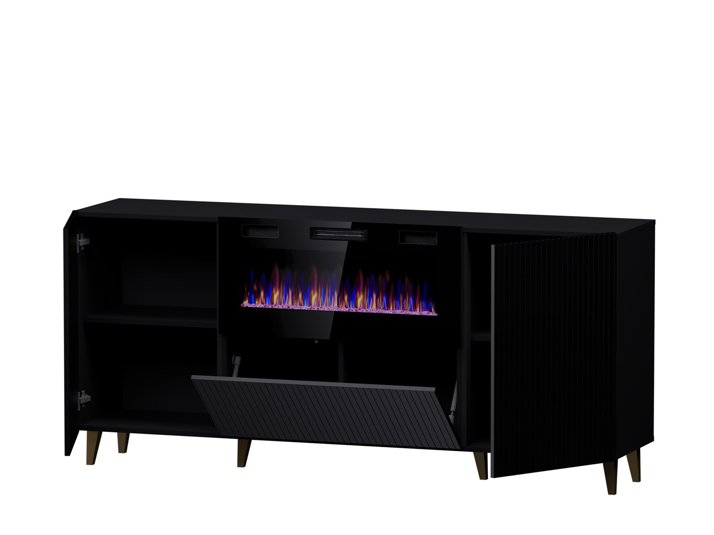 PAFOS chest of drawers with electric fireplace 180x42x82 cm matte black - Image 1