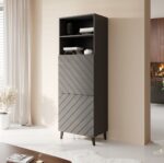 Abeto Floor-standing Living Room Display Cabinet made of Particleboard with Glass Grey 60x40x176cm - Image 3