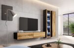Vigo Wall Living Room Display Cabinet made of Particleboard with Glass Black / Wotan Oak 40x30x180cm - Image 4
