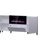 PAFOS chest of drawers with electric fireplace 180x42x82 cm white matt