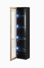 Vigo Wall Living Room Display Cabinet made of Particleboard with Glass Black / Wotan Oak 40x30x180cm - Image 2