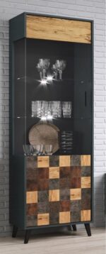Wit Soul1d Floor-standing Living Room Display Cabinet made of Particleboard with Glass & Lighting Black 60x45x192cm - Image 3
