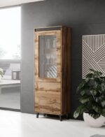Nord Floor-standing Living Room Display Cabinet made of Particleboard with Glass Oak 38x60x182cm - Image 3