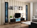 Vigo 180 Floor-standing Living Room Display Cabinet made of Particleboard with Glass & Lighting White / Black Gloss 40x30x180cm - Image 11