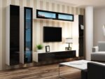 Vigo 180 Floor-standing Living Room Display Cabinet made of Particleboard with Glass & Lighting White / Black Gloss 40x30x180cm - Image 12