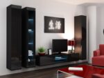 Vigo 180 Floor-standing Living Room Display Cabinet made of Particleboard with Glass Black / Black Gloss 40x30x180cm - Image 8