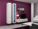 Vigo 180 Floor-standing Living Room Display Cabinet made of Particleboard with Glass & Lighting White / White Gloss 30x40x180cm - Image 4