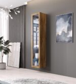 Vigo 180 Floor-standing Living Room Display Cabinet made of Particleboard with Glass Wotan oak 40x30x180cm - Image 3