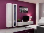 Vigo 180 Floor-standing Living Room Display Cabinet made of Particleboard with Glass & Lighting White / White Gloss 30x40x180cm - Image 3