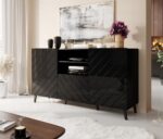ABETO chest of drawers 150x42x82 gloss black/black - Image 3